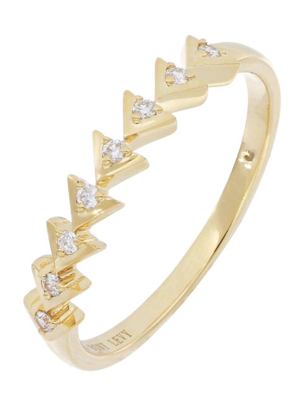 Bony Levy 18K Yellow Gold Diamond 8 Triangle Station Ring 0.07 ctw Size 6